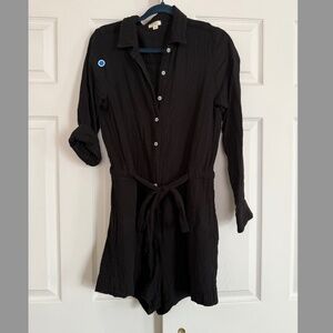 Dylan Black Button Up Cotton Gauze Romper